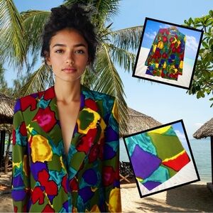Robbie Sport Multi Colored Art Deco Blazer Size 12 Vintage 80s USA Made